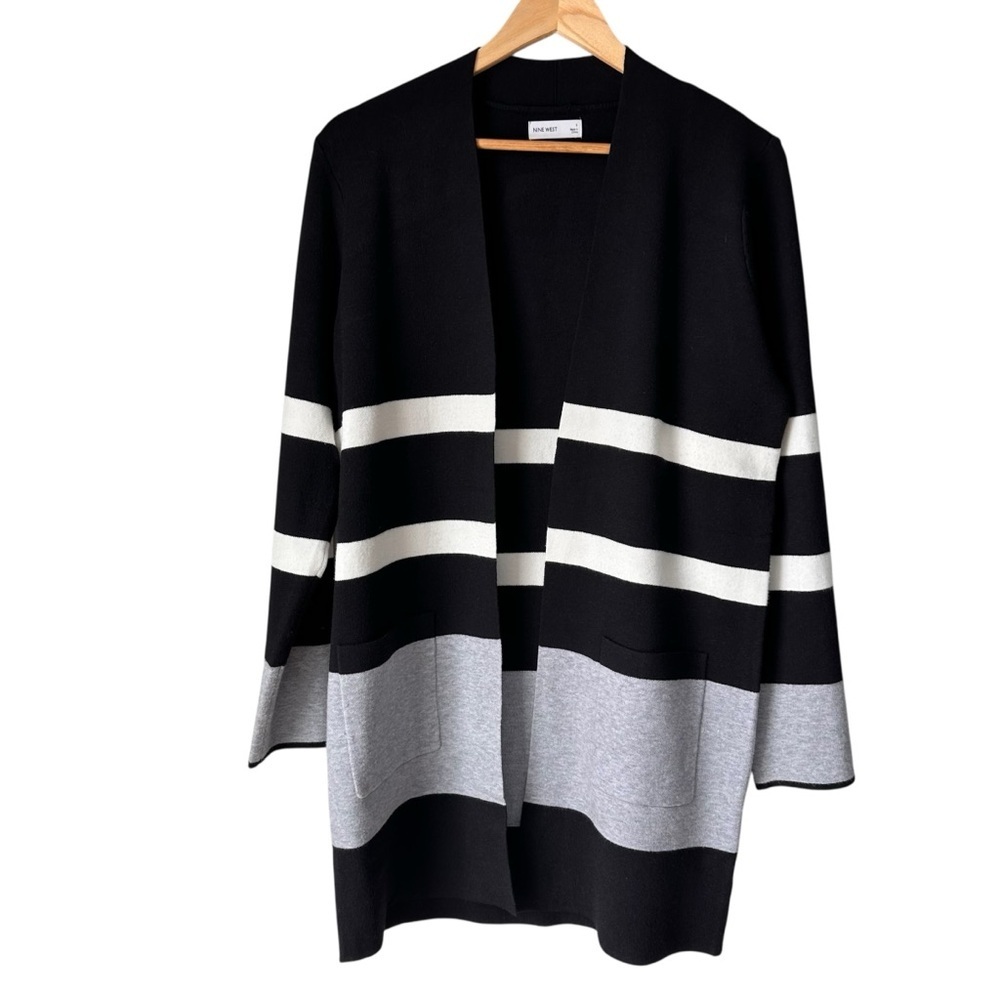 Nine West Black and Gray Striped Cardigan, Small